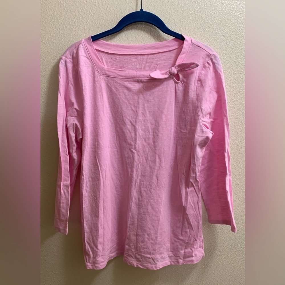ST John’s Bay Pink Cotton Shirt With Bow Size Medium Valentine’s Day Easter